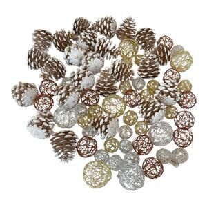 60- Assorted Shatterproof Ornaments 24 Gold Pinecones/ 36 Various Sz Metal Balls